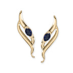 14k Yellow Gold Blue Sapphire Marquise Ear Pin Earrings