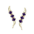 14k Yellow Gold Square Cut Triple Amethyst Ear Pin Earrings