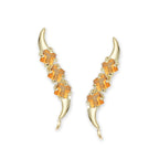 14k Yellow Gold Square Cut Triple Citrine Ear Pin Earrings