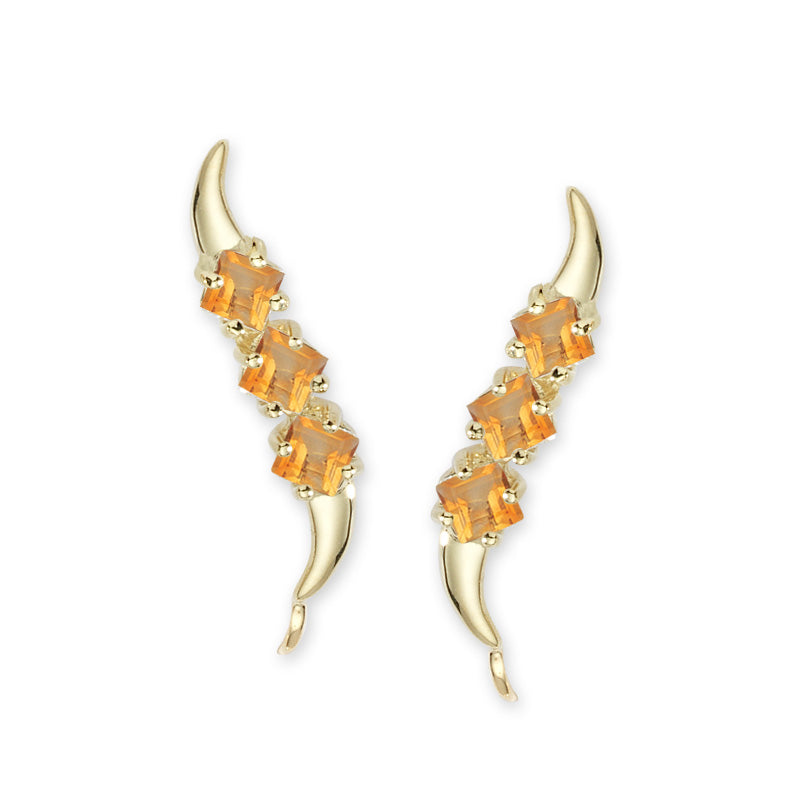 14k Yellow Gold Square Cut Triple Citrine Ear Pin Earrings