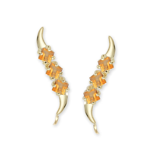 14k Yellow Gold Square Cut Triple Citrine Ear Pin Earrings