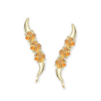 Birthstone Ear Climbers Triple Square Cut Ear Pin Earrings 10k Yellow Gold