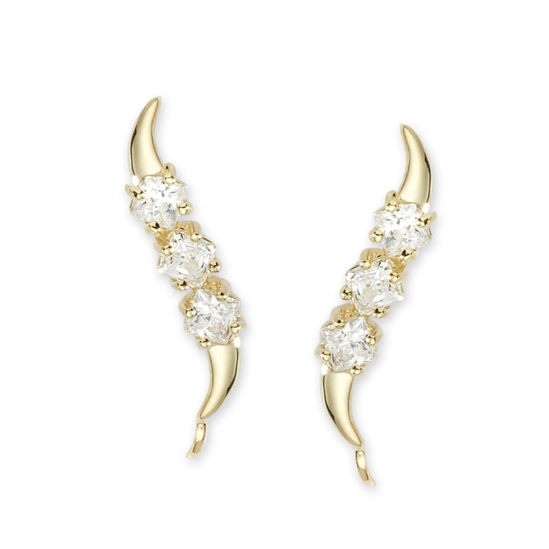 14k Yellow Gold Princess Cut Triple CZ Ear Pin Earrings