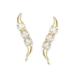 Ear Climbers Triple Square Cut Cubic Zirconias Ear Pin Earrings 10k Yellow Gold