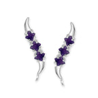 Birthstone Ear Climbers Triple Square Cut Ear Pin Earrings 10k White Gold