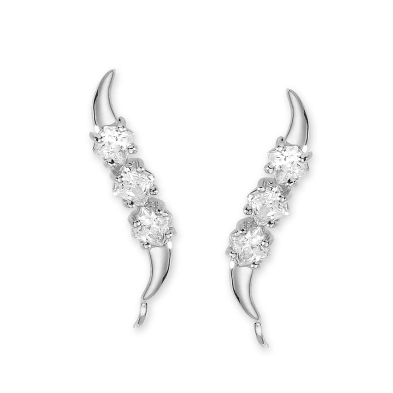 Ear Climbers Ear Pin Earrings Triple Square Cut Cubic Zirconias Sterling Silver