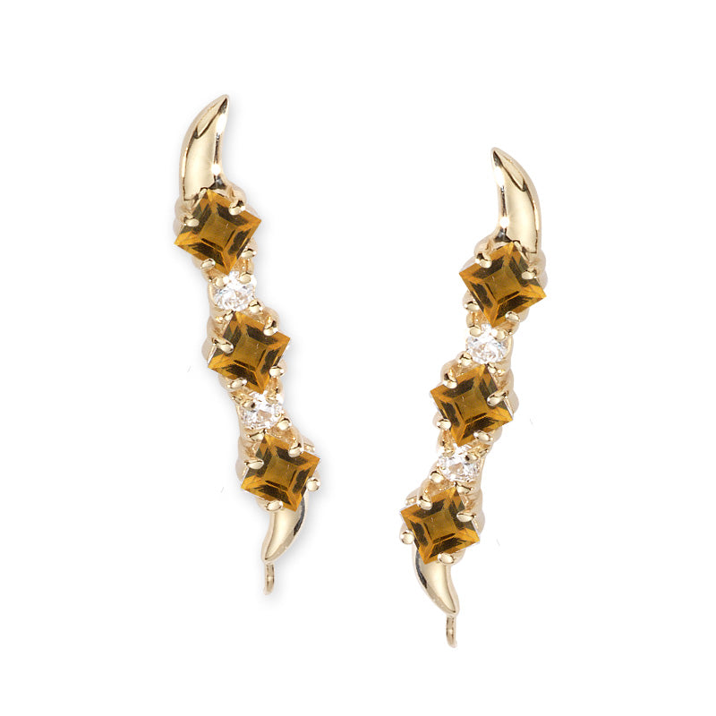 14k Yellow Gold Square Citrine & CZ Ear Pin Earrings