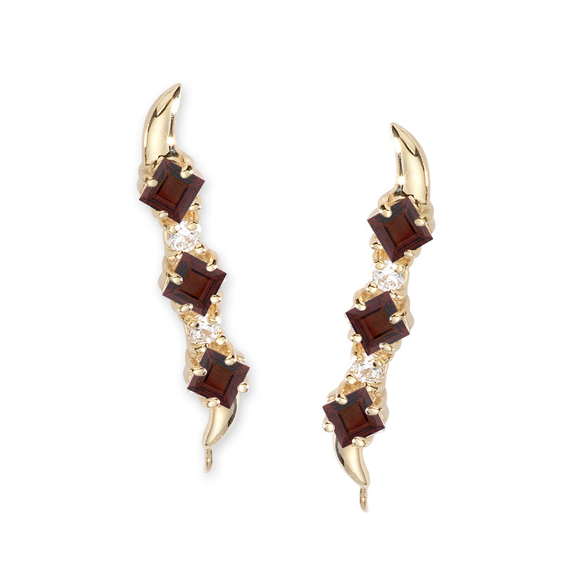 14k Yellow Gold Square Garnet & CZ Ear Pin Earrings