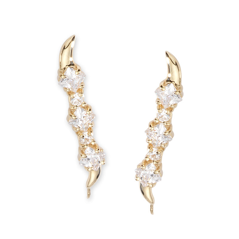 14k Yellow Gold Princess Cut Cubic Zirconia Ear Pin Earrings