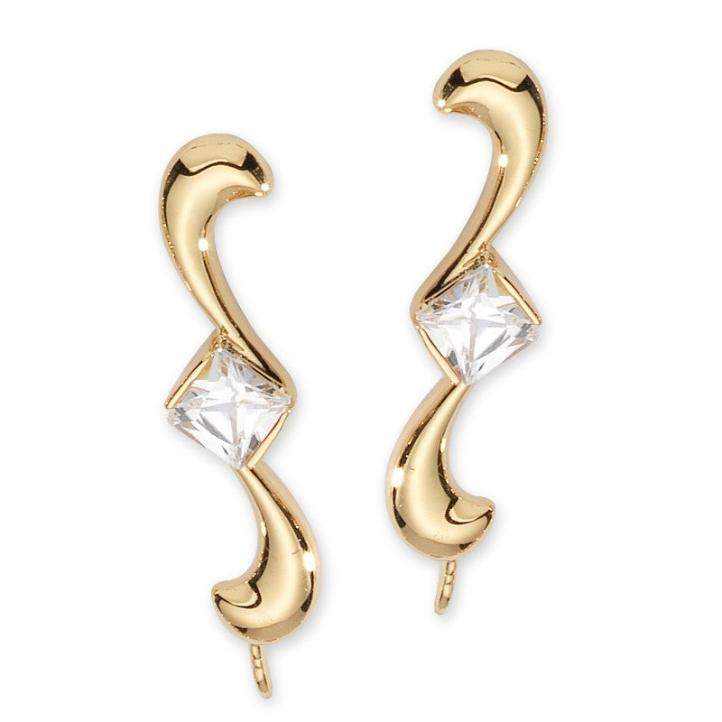 Princess Cut CZ 14k Gold Ear Pin Earrings