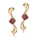 Princess Cut Garnet 14k Gold Ear Pin Earrings