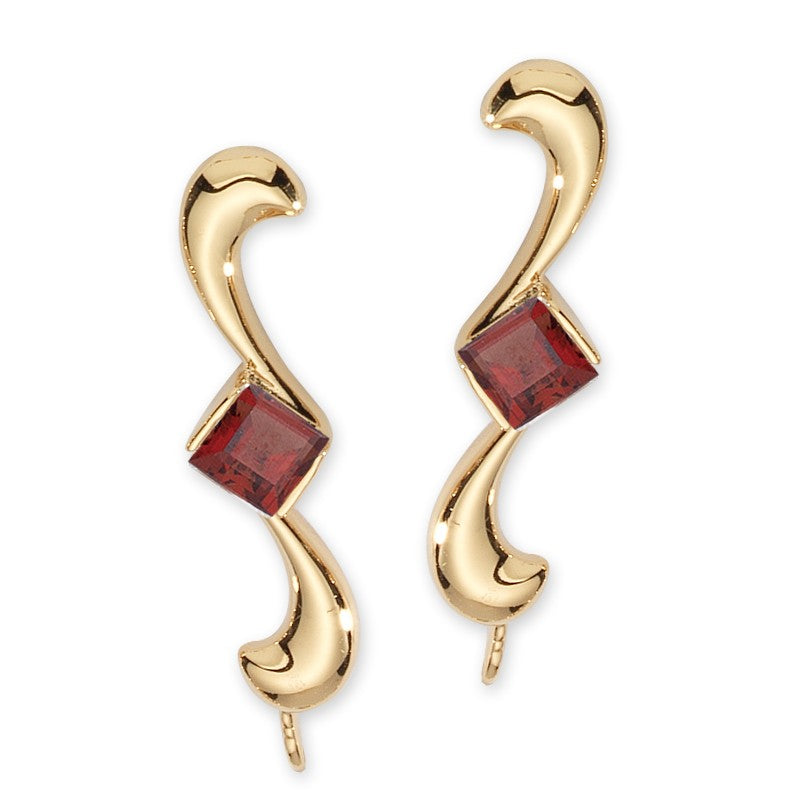 Princess Cut Garnet 14k Gold Ear Pin Earrings