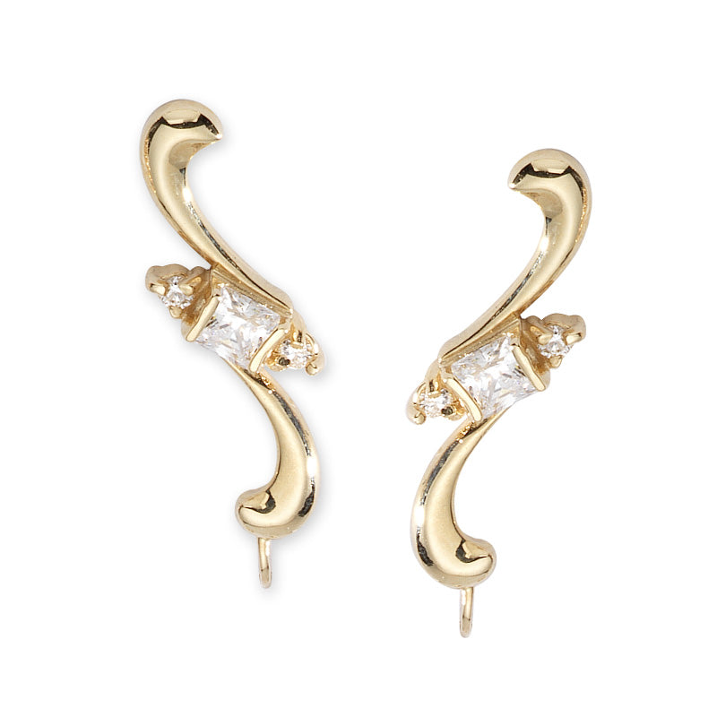 Princess Cut Cubic Zirconia Ear Pin Earrings in 14k Yellow Gold 