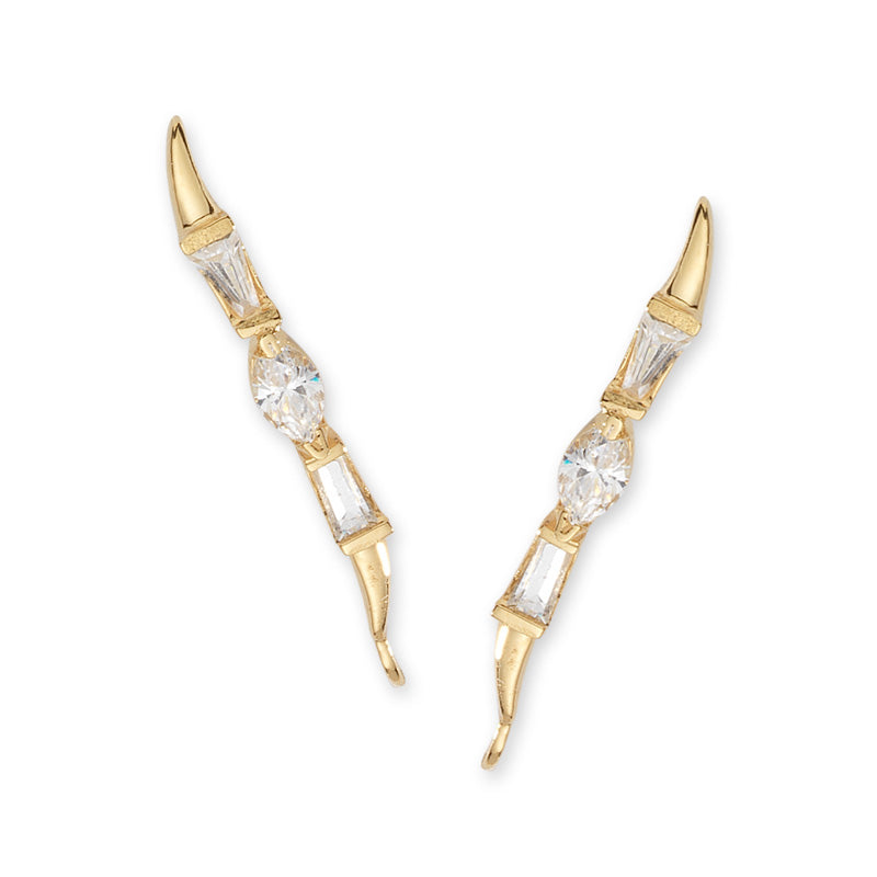 14k Yellow Gold Marquise Cubic Zirconia & Baguet CZ Ear Pin Earrings