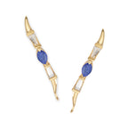 14k Yellow Gold Marquise Tanzanite & Baguet CZ Ear Pin Earrings