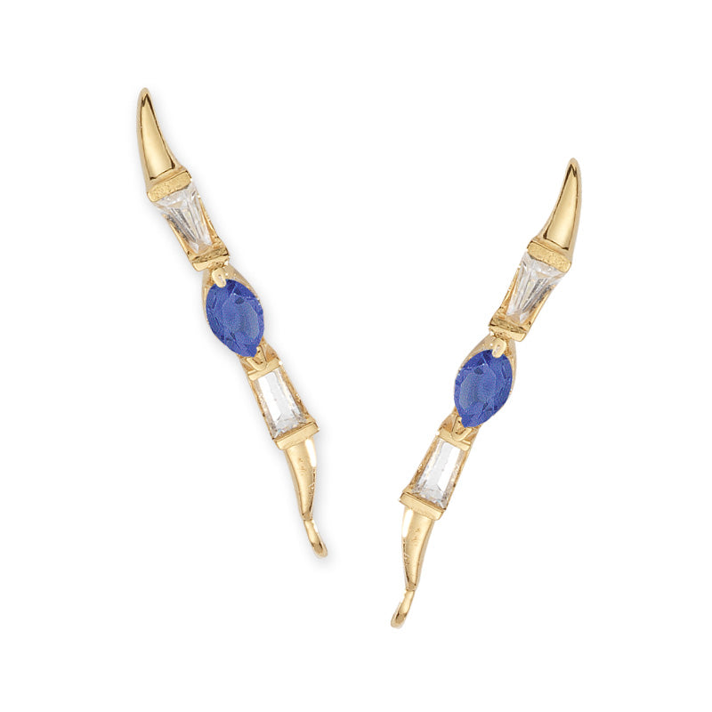 14k Yellow Gold Marquise Tanzanite & Baguet CZ Ear Pin Earrings