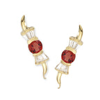 14k Yellow Gold Round Garnet & Baguet CZ Ear Pin Earrings