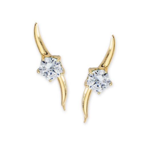 Cubic Zirconia 5 Petal Flower Cut Ear Pin Earrings in 14kt Yellow Gold 