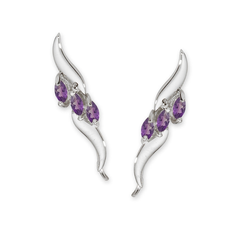 Ear Climbers Triple Marquise Birthstones Ear Pin Earrings 10k White Gold