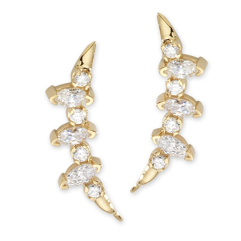 Cubic Zirconia Marquise&Rounds Gold Ear Pin Earrings