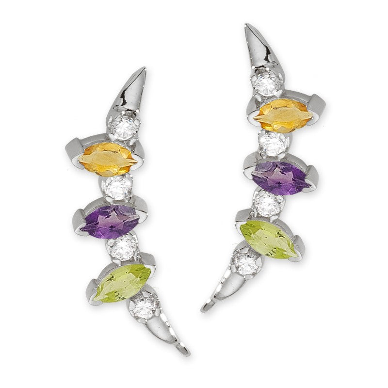 Marquise Multi Gemstones with Diamonds Gold Ear Pin Earrings