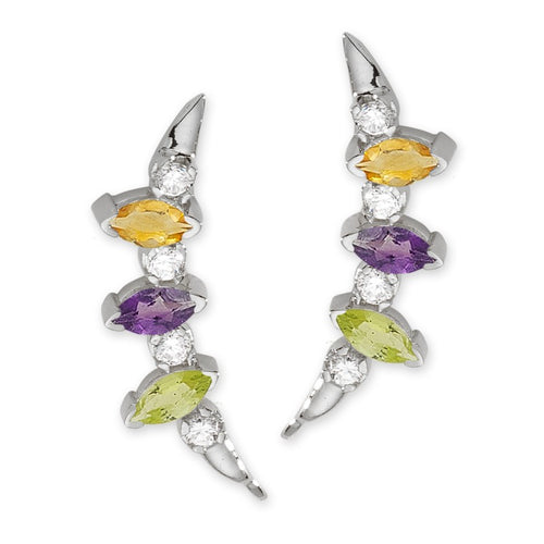 Marquise Multi Gemstones with Diamonds Gold Ear Pin Earrings