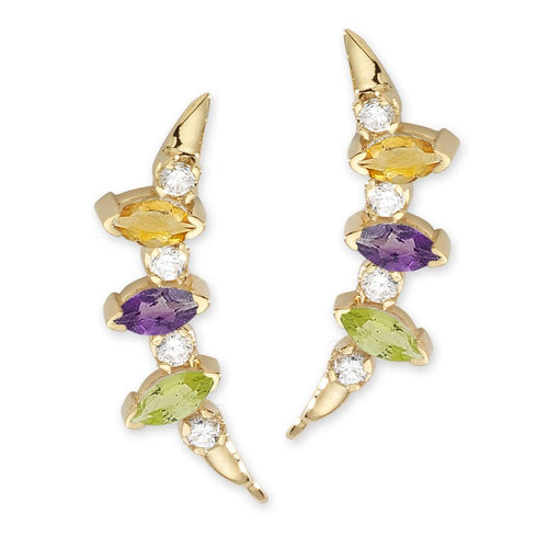 Marquise Multi Gemstones with Diamonds Gold Ear Pin Earrings
