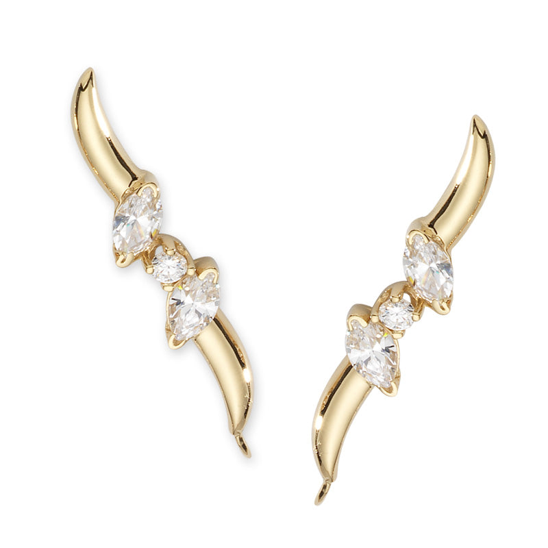 Marquise Cubic Zirconia Ear Pin Earrings in 14k Yellow Gold