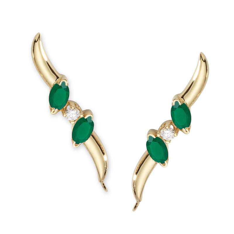14k Yellow Gold Green Onyx & Cubic Zirconia Ear Pin Earrings