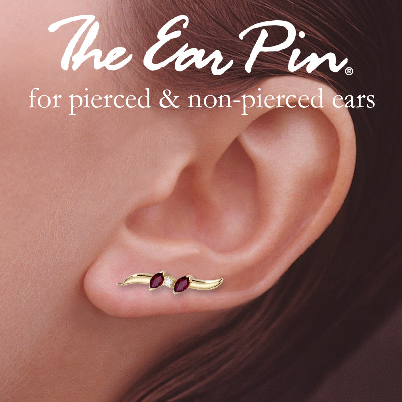 Cubic Zirconia Ear Climber Earrings - Ruby & Cubic Zirconia - Ear Pin - 14k Yellow Gold