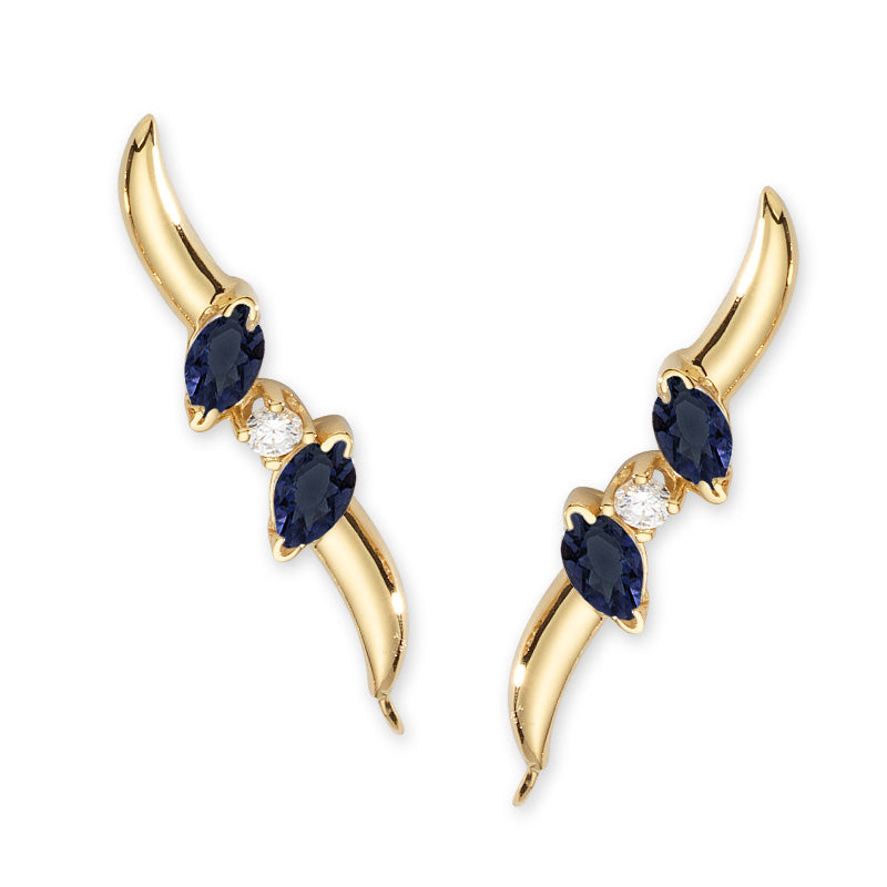 1/10ct. Twt. Blue Sapphire & Diamond Ear Pin Earrings 14k Yellow Gold