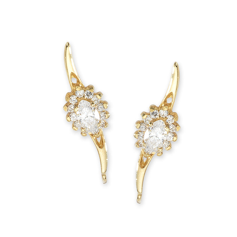 14k Yellow Gold Marquise CZ Center CZ Cluster Ear Pin Earrings