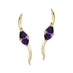 Trillion Amethyst Ear Pin Earrings in 14k Yellow Gold