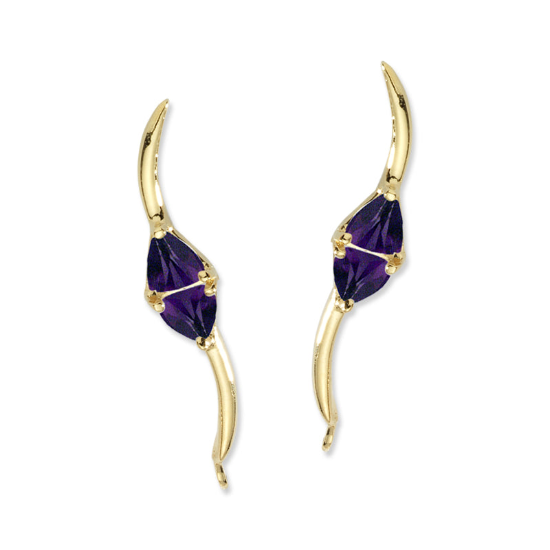 Trillion Amethyst Ear Pin Earrings in 14k Yellow Gold
