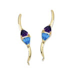 Trillion Amethyst & Blue Topaz Ear Pin Earrings in 14k Yellow Gold