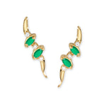 Emerald & Cubic Zirconia Ear Pin Earrings in 14k Yellow Gold