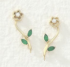 Green Onyx & CZ Flower Stem Ear Pin Earrings 