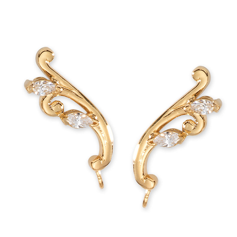 14k Yellow Gold Cubic Zirconia Marquise Ear Pin Earrings