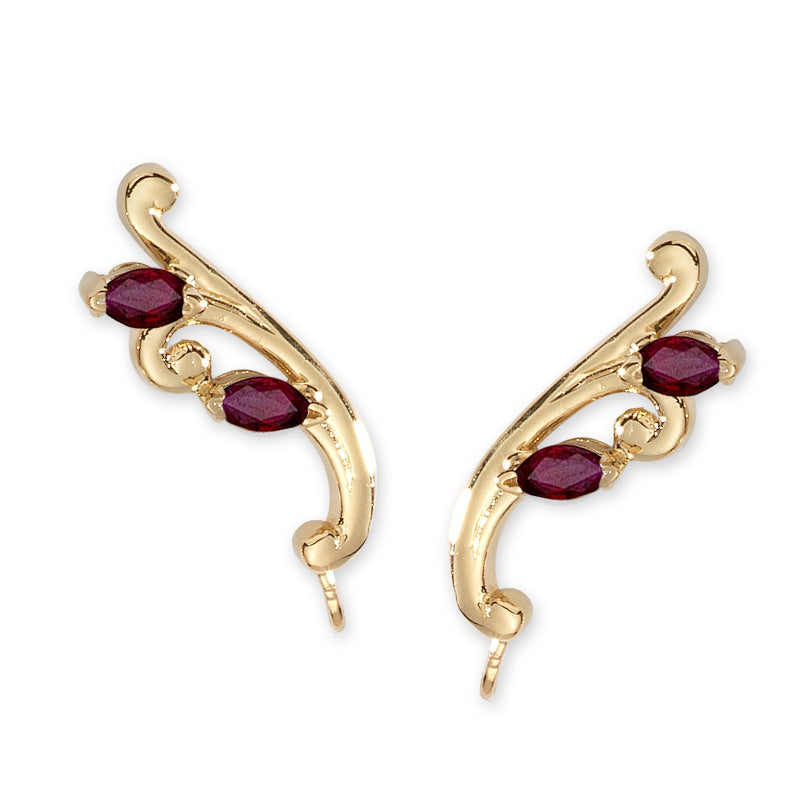 14k Yellow Gold Ruby Marquise Ear Pin Earrings