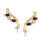 14k Yellow Gold Blue Sapphire Marquise Ear Pin Earrings
