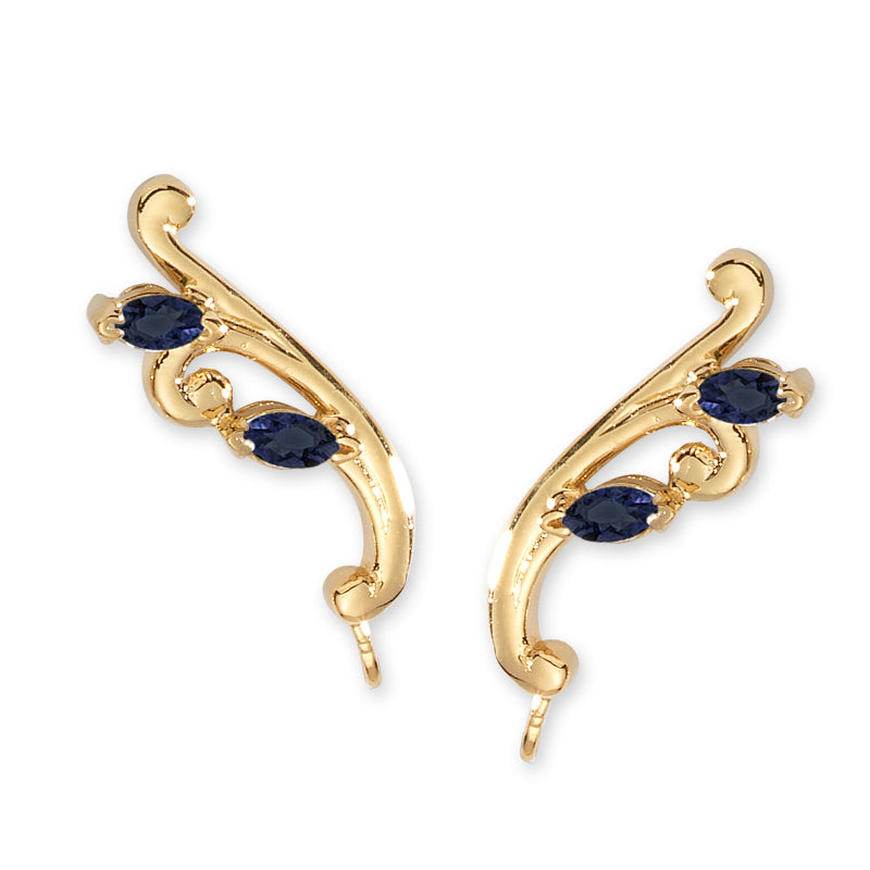 14k Yellow Gold Blue Sapphire Marquise Ear Pin Earrings