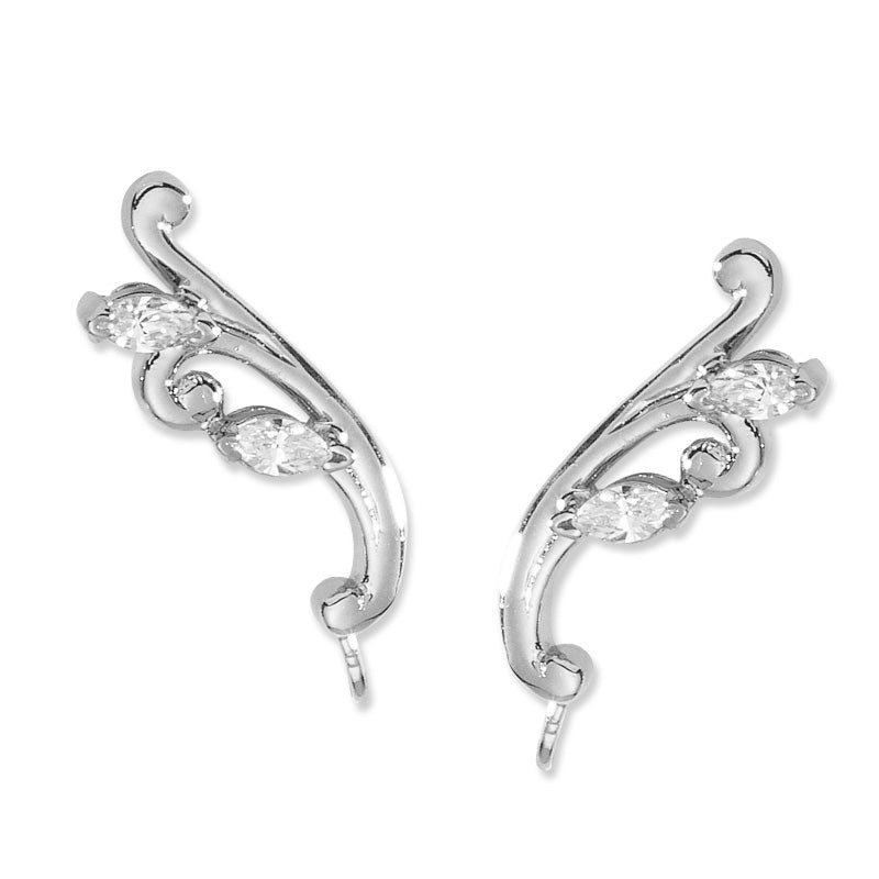 14k White Gold Cubic Zirconia Marquise Ear Pin Earrings