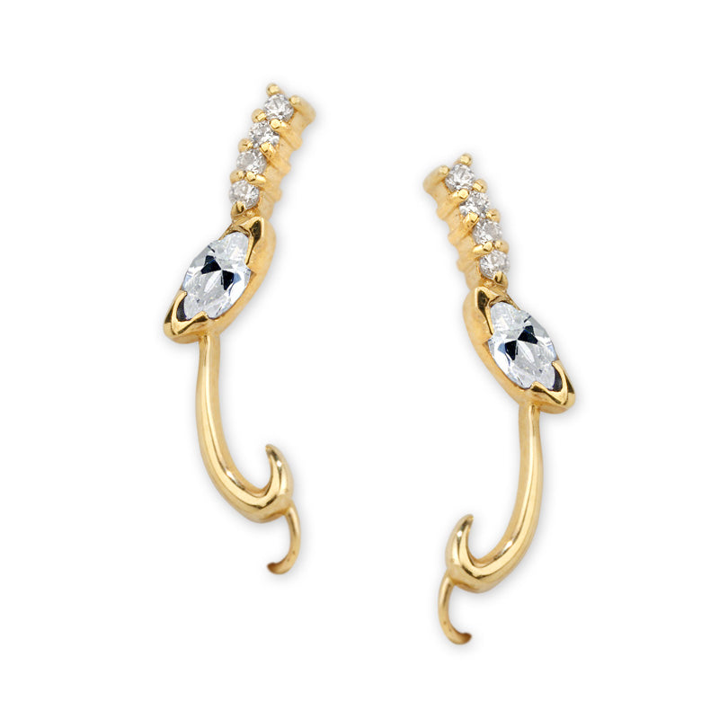 Diamond Ear Climber Earrings - Marquise - Ear Pin - 14k Yellow Gold
