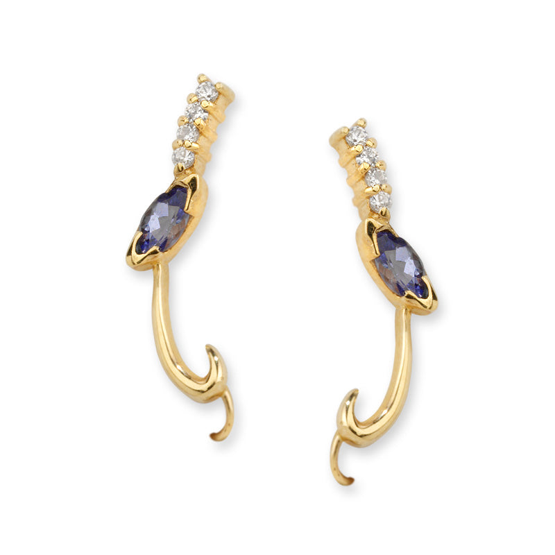 14k Yellow Gold Marquise Tanzanite & Cubic Zirconia Ear Pin Earrings