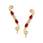 Cubic Zirconia Ear Climber Earrings - Ruby & Cubic Zirconia - Ear Pin - 14k Yellow Gold - Style 7170-RCZ--