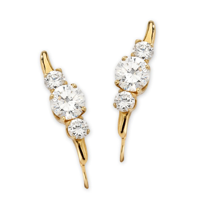 Cubic Zirconia Gold Ear Pin Earrings