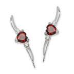 Garnet & Diamond Ear Pin Earrings in 14k White Gold