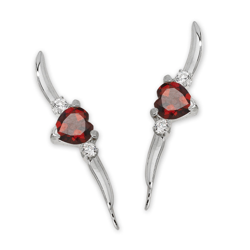 Garnet & Diamond Ear Pin Earrings in 14k White Gold