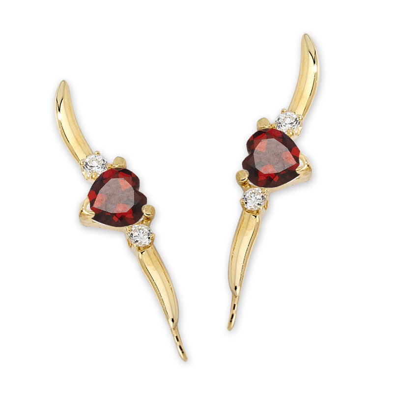 Garnet & Diamond Ear Pin Earrings in 14k Yellow Gold