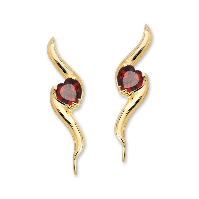 14k Yellow Gold Heartshape Garnet  Ear Pin Earrings